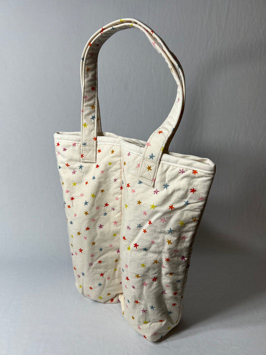 2-Bottle Wine Tote - Colored Stars on White